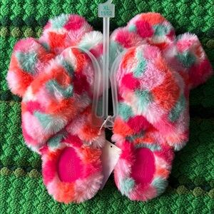 Stars Above Pink and Red Butterfly Plush House Slippers
